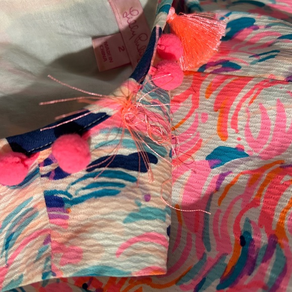 Lilly Pulitzer Pink Blue Print Shift Dress Tassels Preppy - Picture 7 of 11